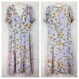 NEW Chelsea28 Size L Floral Midi Dress in Violet / Purple NWT $129 w flaw